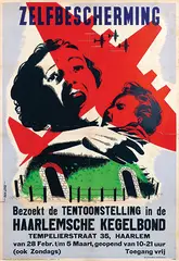 Guust Hens, Bezoekt de tentoonstelling Zelfbescherming in de Haarlemsche Kegelbond, 1943, poster