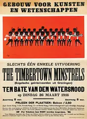 The Timbertown Minstrels in Utrecht (Engelsche geïnterneerden uit Groningen, British internees from Groningen) Ten bate van den watersnood by H. Buch, 1916, poster, sold Feb 2021