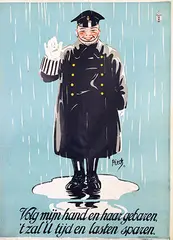 Henri C. Pieck, (Verkeerspolitie) Volg mijn hand en haar gebaren 't zal u tijd en lasten sparen (Amsterdam), 1923, poster