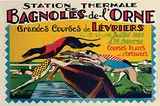 Grandes Courses de Lévriers (Great Greyhound Racing) Bagnoles-de-l'Orne by François & Victor Clérise Clérice, 1925, poster, sold Jul 2020