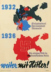 Werner Beucke, 1932 Kleinstaaterei, 1936 Ein einiges Volk im wiedererstarkten Reich weiter mit Hitler!, 1936, poster
