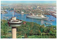 Bart Hofmeester, Euromast Rotterdam with the "Rotterdam" at the background, 1970, poster
