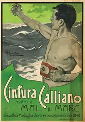 Adolfo Hohenstein, Cintura Calliano contro il Mal di Mare (against seasickness), 1898, poster