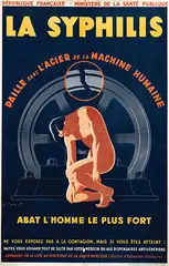 André Wilquin, La Syphilis abat l'homme le plus fort (syphilis kills the strongest man), 1945, poster