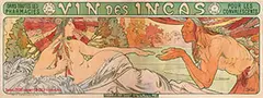 Alphonse Mucha, Vin des Incas pour les convalescents, divinité incas refusant la coca à son peuple, poster