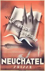 Jean-Pièrre Châtelain, Neuchâtel Suisse Ville d'Etude et de Sejour, 1937, poster