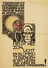 Albert P. Hahn jr., Ver. tot bevordering der gezondheid in de grafische vakken, 1931, poster, linocut
