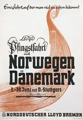 Fritz Kuck, Norddeutscher Lloyd Bremen Pfingstfahrt nach Norwegen Dänemark, 1938, poster