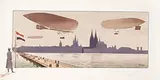 Marguerite Gamy, Les dirigeables Parceval et Gross en manoeuvre à Cologne (zeppelin), 1909, poster