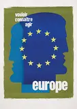 Pierre Fix-Masseau, europe vouloir connaître agir (europe want to know how to act), 1987, poster