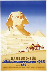 Ottomar Anton, Hamburg-Südamerikanische Dampfschifffahrts-Gesellschaft Billige Hamburg-Süd Mittelmeerreisen, 1935, poster