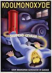 Hans Bolleman, Koolmonoxyde? sluipend gevaar ?, 1942, poster