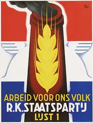 Jos van Woerkom, Arbeid voor ons volk-R.K. Staatspartij Lijst 1, 1937, poster