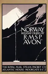 Norway Holiday cruises by R.M.S.P. "Avon" by Fred Taylor, 1924, poster, sold Jul 2017