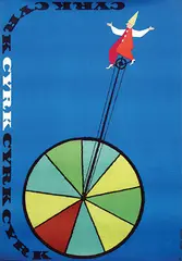Cyrk (Clown on big unicycle) by Joanna Duleba, 1968, poster, sold Jul 2017