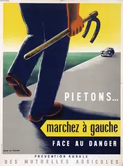 Rene le Texier, Pietons? marchez à gauche, 1950, poster