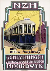 Herman Heuff, NZH Scheveningen Den Haag Voorburg Leiden Noordwijk Ons nieuw materieel (De Blauwe Tram), 1924, poster