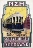 Herman Heuff, NZH Scheveningen Den Haag Voorburg Leiden Noordwijk Ons nieuw materieel (De Blauwe Tram), 1924, poster