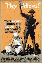 John E. Sheridon, "Hey Fellows" American Library Association, 1918, poster