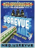 Tom Manders, Ned. Spoorwegen brengt u per extra treinen naar de IJsrevue Apollohal Amsterdam, 1948, poster