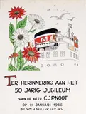 Initials F.G., To commemorate the 50th anniversary of Mr. C.J.P. Noot at Wm H. Müller & Co N.V., 1956, poster