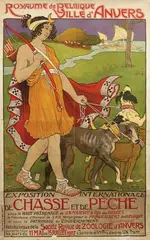 Exposition Internationale de Chasse et de Peche Anvers by Alfred Van Neste, 1907, poster, sold Jun 2015