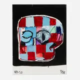 Eddie Martinez, More Drawings (Block Head), 2020, screenprint in colors with hand-applied oil paint on Munken