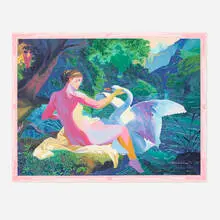 Andy Dixon, Leda and the Swan Painting, 2021, screenprint in colors on Mohawk Superfine Cover