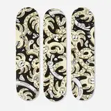 Steven Harrington, Rosé (triptych), 2018, offset lithograph in colors on maple skatedeck, marker