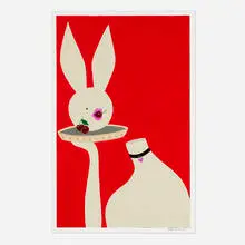 Ryan Wilde, A Bloody Valentine (from the For the Gentleman, We Have the Hot Rabbit series), 2022, acrylic and screenprint ink on wove paper
