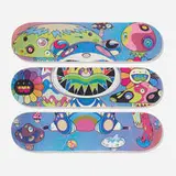 Takashi Murakami X ComplexCon, Mutated skateboard decks (triptych), 2019, transfer-printed plywood