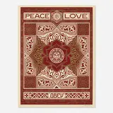 Obey: Peace & Love Ornament by Shepard Fairey, 2012, screenprint in colors, sold Aug 2024