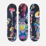 Takashi Murakami X ComplexCon, Polluted skateboard decks (triptych), 2019, transfer-printed maple plywood