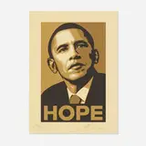 Obama Hope Gold (from the Artists for Obama portfolio) by Shepard Fairey, 2009, screenprint in colors on Coventry 320 gm, sold Aug 2024