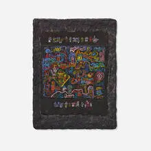 Night Scene by Ynez Johnston, 1988, mixed media on canvas, sold Aug 2024