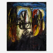Rex Ashlock, Abstract with Black Calligraphy, 1960, oil on canvas