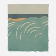 Windswept by Richard Kemble, 1985, woodcut in colors, sold Aug 2025