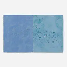 Shotgun (diptych) by Joe Goode, 1981, lithograph in colors with shotgun bullet holes, sold Aug 2025