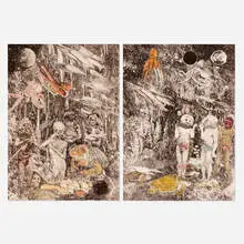 Ann McCoy, The Underworld (diptych), 1980, lithograph in colors with crayon and colored pencil on Arches