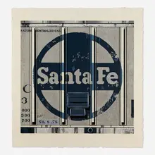 Santa Fe II by Robert Cottingham, 1989, woodcut on paper, sold Aug 2025