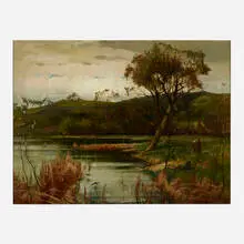 Pastoral Lake with Figures by Emil Carlsen, 1881, oil on canvas, sold Oct 2023