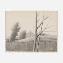 Landscape with House by Robert Kipniss, graphite on paper, sold Oct 2023