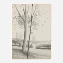 Robert Kipniss, Landscape with Houses, graphite on paper
