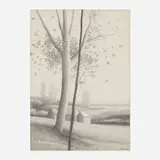 Robert Kipniss, Landscape with Houses, graphite on paper