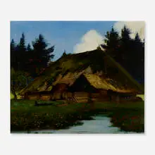 Johann Othmar Döbeli, Strohhaus in Muhen, Aargau, 1910, oil on panel