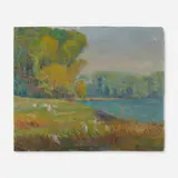 Joseph Elliott Colburn, Landscape with Geese, 1929, oil on board