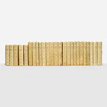 Elbert Hubbard, Little Journeys volumes, twenty-five, 1896-1909, vellum and paper-bound books with gilding, Old English parchment, Roycroft paper