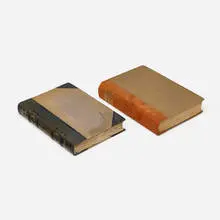 Elbert Hubbard, Books, set of two, 1908, 1/4 suede-bound, 3/4 modeled leather-bound, Roycroft wove