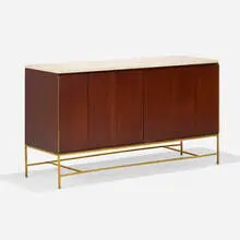 Irwin Collection cabinet, model C7305 by Paul McCobb, 1952, mahogany, travertine, brass, sold Feb 2024