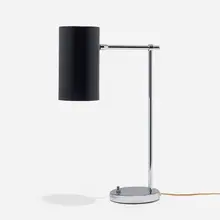 Table lamp by Greta von Nessen, c. 1955, enameled aluminum, chrome-plated brass and steel, sold Feb 2024